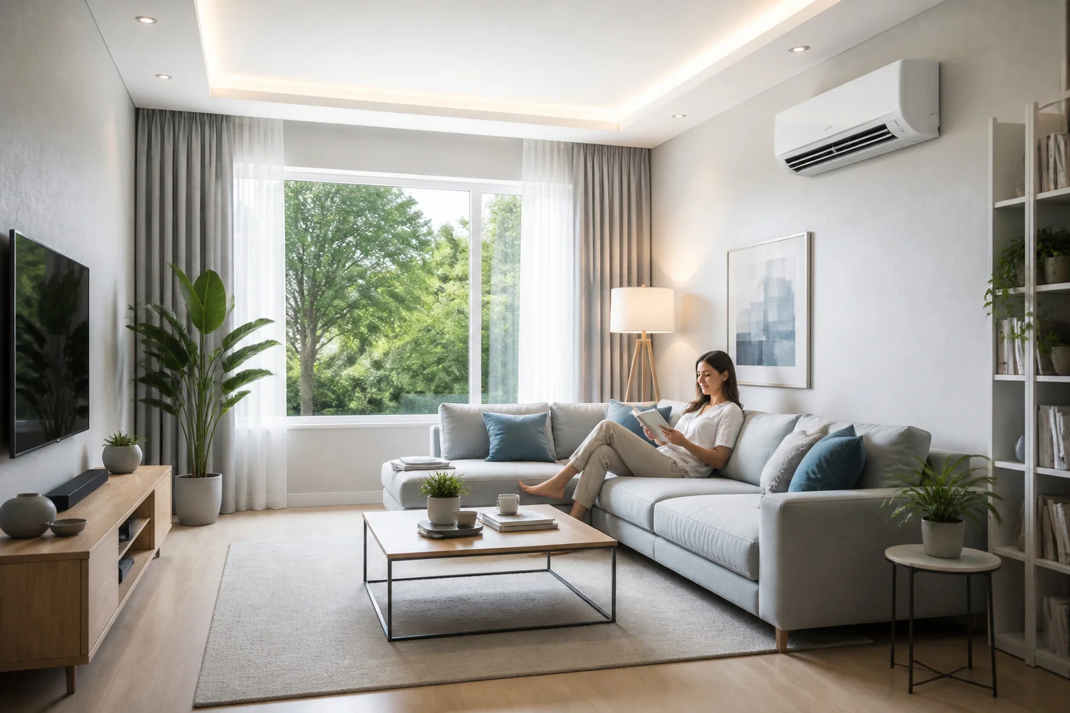 Salon moderne et confortable avec climatisation