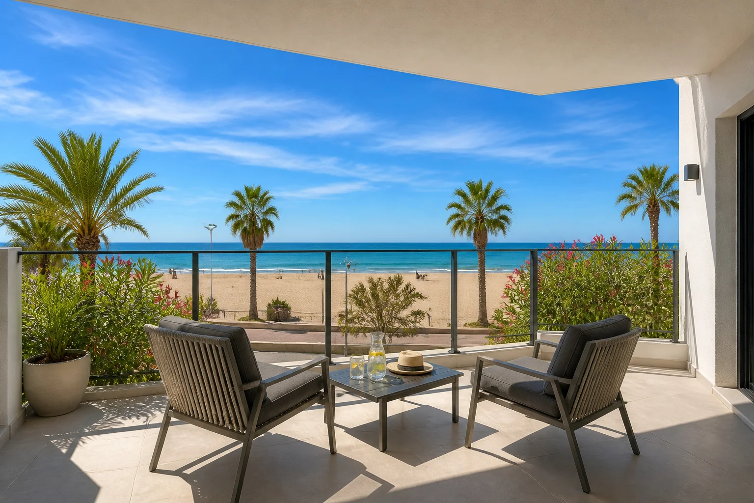 Balcon vue mer mediterranee a canet plage